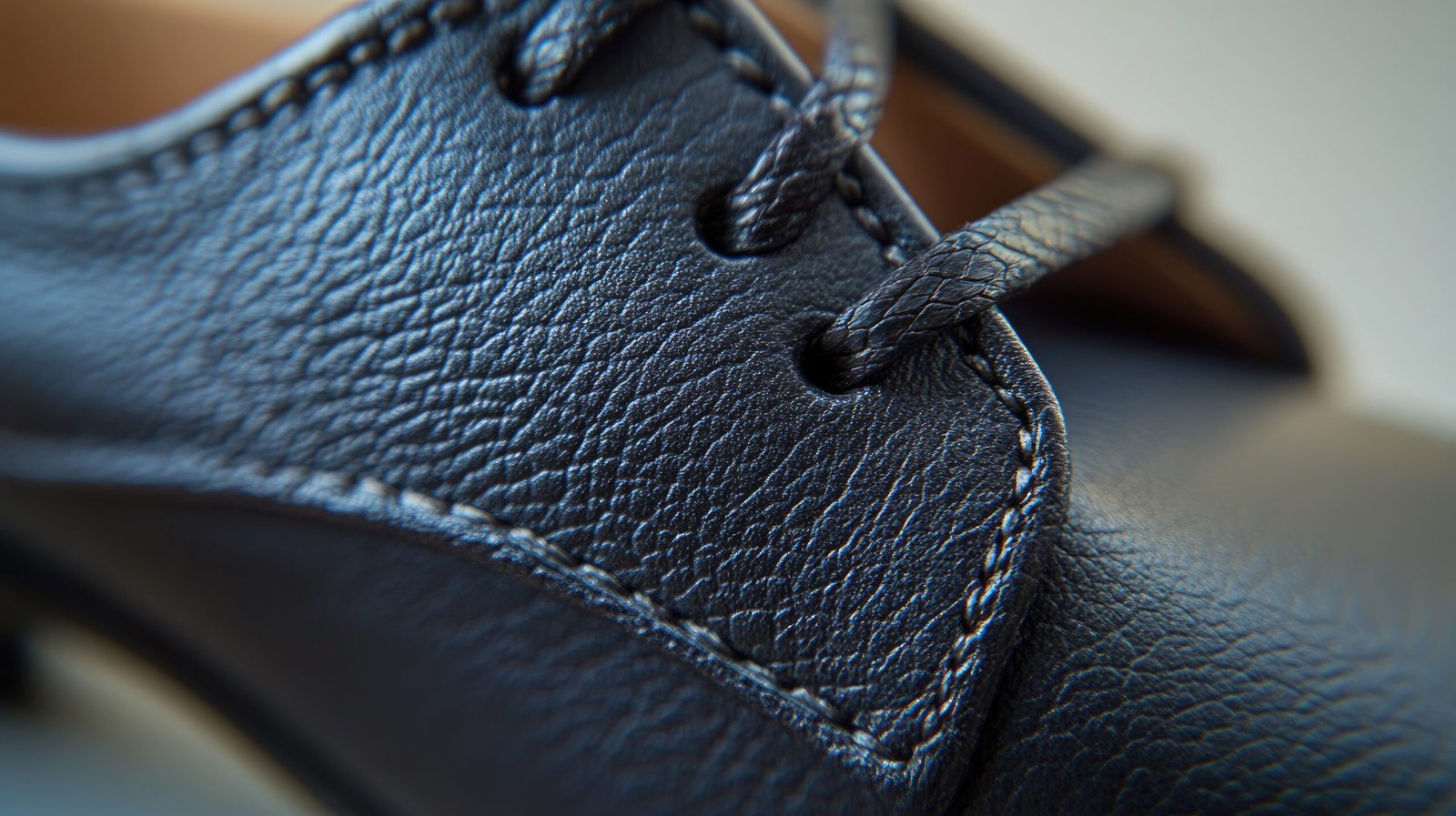 close up of a dark leather shoe
